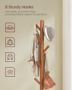 VASAGLE Coat Rack, Free Standing Coat Stand, Hall Coat Tree with 8 Hooks and Storage Shelf, 69.2 Inch Tall, for Coats, Hats, Bags, for Entryway, Hallway, Bedroom, Caramel Brown URCR033K01 - color: Caramel Brown, style: round tray