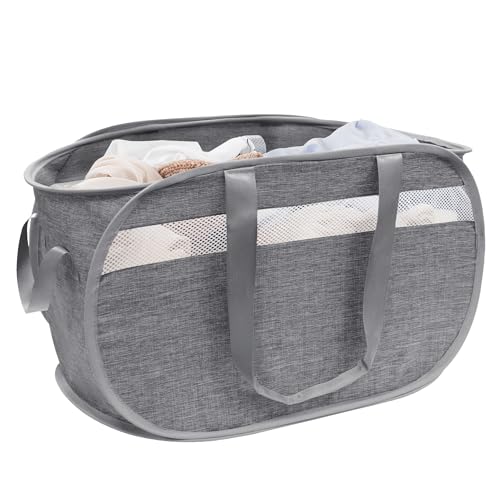 Collapsible Laundry Baskets, Foldable Tear Proof Pop Up Hamper with Reinforced Carry Handles, Durable Laundry Hamper for Home, Laundry, Bathroom, Dorm or Travel (Grey) - color: Grey(Cationic), size: 1 Pack