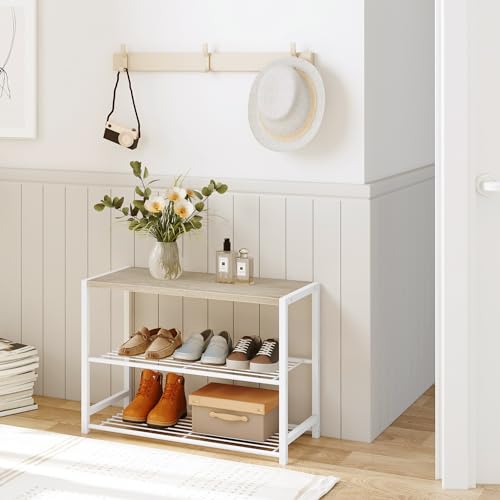 Yusong Shoe Rack Organizer, 3 Tier Industrial Shoe Storage Shelf for Closet Entryway, Narrow Sturdy Metal Shoe Shelves, White - color: White, size: 3 Tier