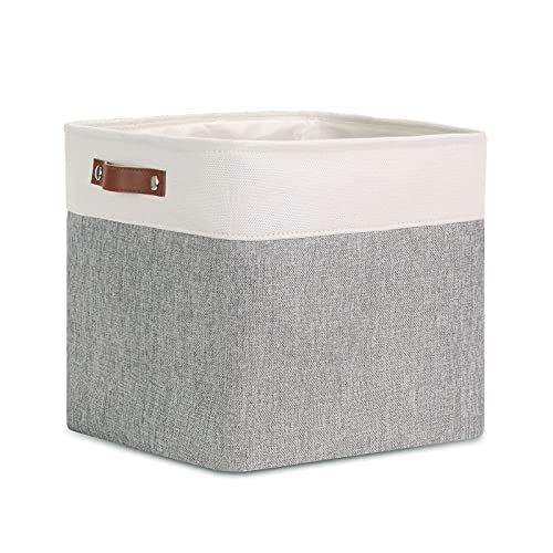 DULLEMELO Cube Basket for Storage, Collapsible Fabric Cube for Organizing, Storage Cube for Closet, Laundry, Nursery, Shelves, Decorative Basket for Gifts Empty (White&Gray) - color: White&Gray, size: Cube-13"x13"x13"