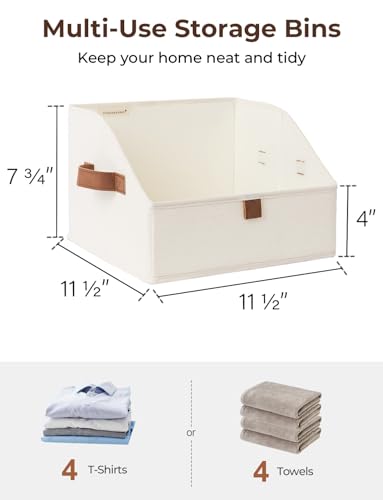 StorageWorks Closet Storage Bins, Trapezoid Organizer Box for Shelves, Fabric Clothes Bin, Foldable Organizing Baskets with Handles, Small, Ivory White, 3-Pack - color: Ivory White, size: Small