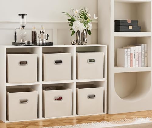 MAX Houser 6 Pack Foldable Fabric Storage Bins with Handles - Ideal for Closet Organization, Bedroom and Nursery（ Beige, 12"x12"x12"） - color: 1 beige