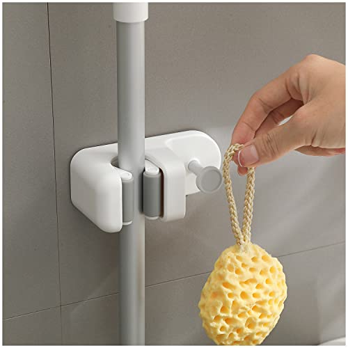 BEZOX Mop Holder with Hook - Drill Free Wall Mount Broom Holders Gripper, Cleaning Supplies Organizer Utility Holder - 1PCS - style: Modern