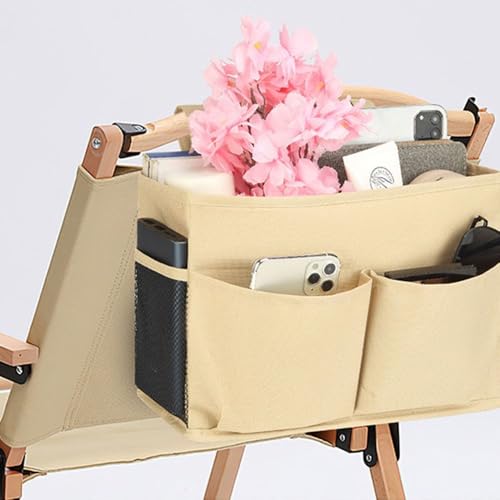 Bedside Storage Organizer Bag Phone Book Magazine Holder Pockets Hanging Storage Bag Sofa Side Pouch Bag(Pink) - color: Pink
