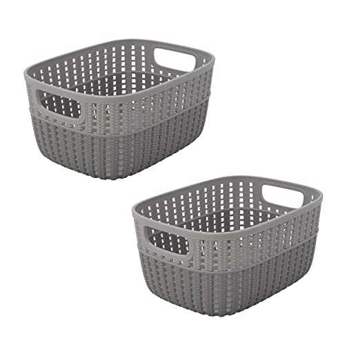 Simplify 2 Pack 2 Tone Sailor Knot Plastic Storage Tote | Decorative Basket | Closet Organization | De-clutter | Accessories | Toys | Bathroom Organization | Small | Grey/Grey - color: Grey/Grey, size: Small, style: 2 Pack