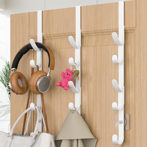 Over The Door Hooks, Metal Door Hooks for Hanging, Over The Door Purse Organizer for Coat Hanger, Back of Shower Door for Hanging Towel Rack Clothes, Hat, Bathroom, Closet (White-3Packs) - color: White, size: 3 Pack