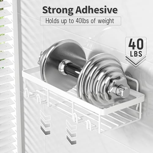 Liuoud 10 Pack Shower Caddy Organizer Rack Shelf for Inside Shower, Self Adhesive Wall Storage Basket Rustproof Stainless Steel Shampoo Holder Bathroom Accessory Decor Set, White - color: White