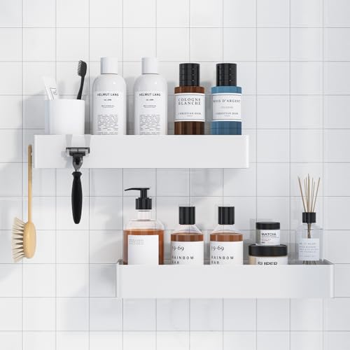 Kitsure Shower Caddy - 2 Pack Adhesive Shower Organizer, Rustproof Metal Shelves, No-Drill Bathroom Organizers and Storage, White, XX-Large - color: White, size: XX-Large