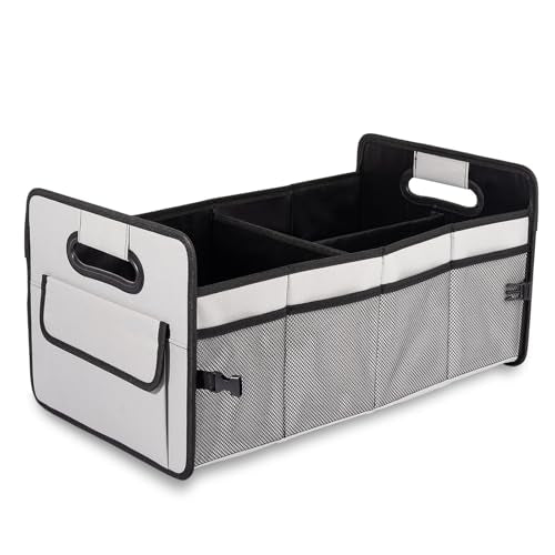 JiatuA Car Trunk Organizer, Car Organizers and Storage Collapsible Multi Compartment Container Box, Adjustable Car Accessories for SUV Sedan Truck, Standard Size, Grey - color: Grey, size: Standard