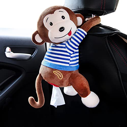 Elephant Tissue Box Cover Plush Tissue Box Holder for Car, Home, Decorative Holder/Organizer for Bathroom Vanity Countertop, Nightstands, Office Desk (Monkey) - color: Monkey