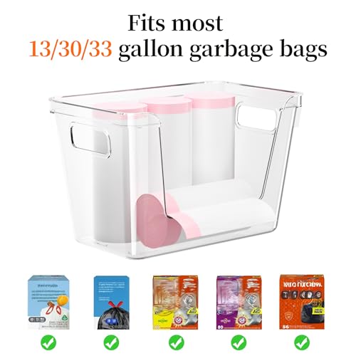 Delamu Acrylic Trash Bag Holder, 2 Pack Stackable Garbage Holder for 4-33 Gallon Bags, Clear Organizer Bins for Under Sink Organization, Pantry Storage, Cabinet, Kitchen, Laundry, Bathroom - size: XL-2 Pack