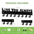 Key Holder Wall Mount & Love You Always Sign Key Holder, Key Hooks with 8 Hooks, Key Holder for Wall Self Adhesive, Key Rack for Wall No Drill for Entryway, Front Door, Hallway, Living Room - Black