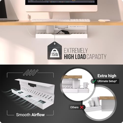Under Desk Cable Management Tray no Drill – Wire Management - Cord Organizer – Huge Load Capacity – Under Desk Cable Tray no Drill (White, 1 Piece Set) - color: White, size: 1 piece set