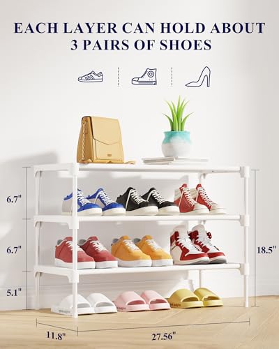 Kitsure Shoe Rack - Non-Woven Shoe Rack Shelf, Shoe Organizer for Closet, Entryway, Garage & Corridor, Stackable Shoe Shelves, 27.5" Wide - 3 Tier, White - color: White, size: 27.5" Wide - 3 Tier