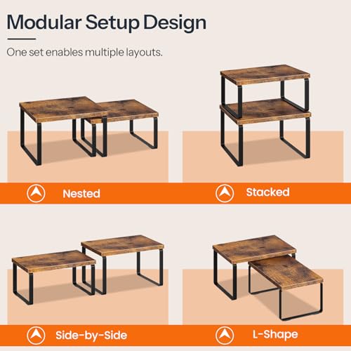 HOOBRO Cabinet Organizer Shelf, Set of 2, Kitchen Countertop Organizer, Kitchen Countertop Shelf, Spice Rack for Counter, Stackable, Expandable for Cabinet, Kitchen, Rustic Brown and Black BF33TL01 - color: Rustic Brown + Black