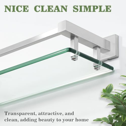 Alise Bathroom Shelves,Brushed Nickel Glass Shelf for Bathroom, Modern Floating Shelves,20 inch - color: Brushed Nickel, size: 20 Inch