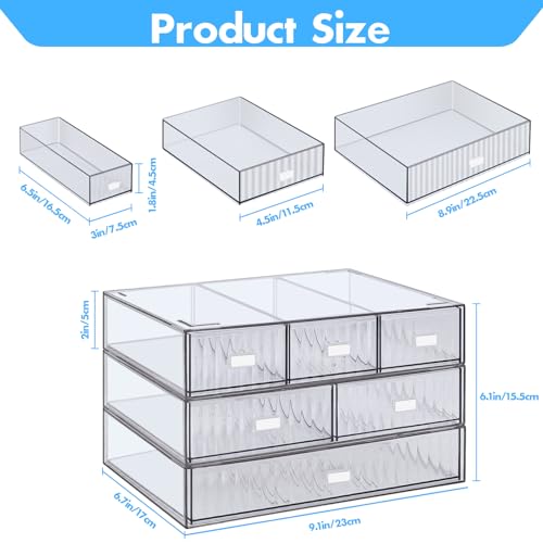 3 Tier Stackable Desk Organizer with 6 Drawers, YOCOMEY Plastic Desktop Storage Box Drawers, Detachable Makeup Storage Office Stationery Supplies Organizer for Office School(Clear) - color: Clear