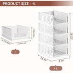 4 Pack Folding Closet Organizers Storage Box, Stackable Storage Bins, Plastic Drawer Basket Closet Storage for Wardrobe Cupboard Kitchen Bathroom Office White-4L - size: 4 PACK-L