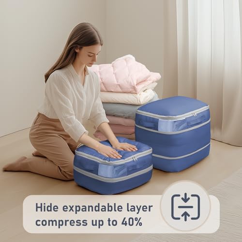 DIMJ Compression Storage Bags 6 Pack - Blanket Storage Bags with Window Zipper, Ultra Space Saving Self Compression Organizer for Puffer Jacket, Bedding, Lightweight Comforter Duvet, Sweater, Sheet - color: Navy Blue, size: 39L x 6 Pack