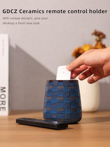 GDCZ Ceramic Remote Control Holder, Remote Caddy Organizer Storage, Remote Organizer for Table, TV Remote Holder, Makeup Brush Pen Holder, Space Save for Office Desk (Blue) - color: Blue