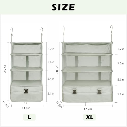 Surblue Hanging Closet Storage Bag Collapsible 3-Shelf Washable Oxford Fabric with 2 Hooks (L 11.41 * 11.41 * 19.68in, Light Gray) - color: Light Gray, size: L 11.41*11.41*19.68in