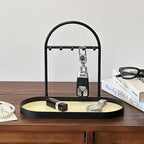 Shinpuru Metal Jewelry Organizer Stand & Key Holder Tray with Acrylic Base, Key Stand and Jewelry Tray with 5 Hooks, Perfect Key Bowl, Valet Tray, Ring Holder, Jewelry Dish (Matt Creamy) - color: Matt Creamy
