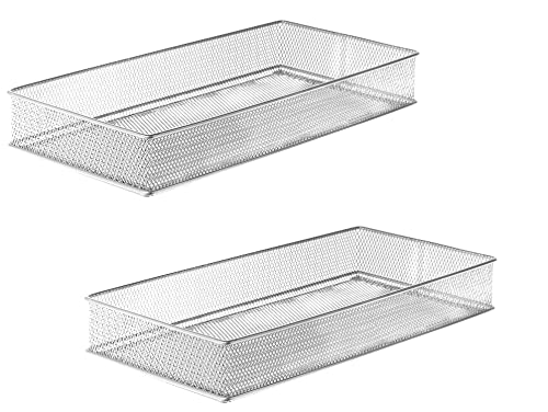 YBM HOME Silver Mesh Drawer Cabinet and or Shelf Organizer Bins, School Supply Holder Office Desktop Organizer Basket (2, 6x12x2 Inch) - size: 6x12x2 Inch