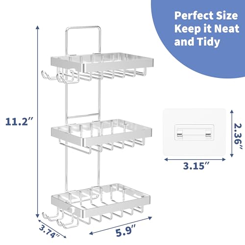 Moforoco Silver Soap Dish Holder for Shower Wall, No Drilling, 3-Tier 304 Rustproof Stainless Steel, Soap Bar Holder with 4 Hooks, Shampoo Bar Holder for Shower Caddy for Bathroom - color: Silver, size: 3-T