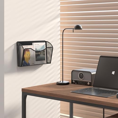 EasyPAG Wall File Organizer, Metal Mesh Hanging File Folder Holder for Letter/A4 Size Folders, Vertical Wall Mount Mail Sorter for Office Paperwork, Classroom, Black - color: Black