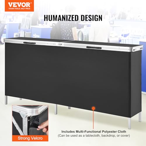 VEVOR Extra Long Folding Portable Bar Tradeshow Podium Table for Indoor, Outdoor, Party, Picnic, Exhibition, Includes Carrying Case, Storage Shelf and Black Skirt, 77.95" x 15.16" x 34.65" - size: 77.95 INCH