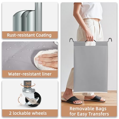 STORAGE MANIAC 5 Section Laundry Sorter, 5 Bins Rolling Separator Laundry Basket, Dirty Clothes Hamper Divider with Heavy Duty Rolling Lockable Wheels, Large Clothes Organizer Cart, Gray - color: Gray, size: 5 Section