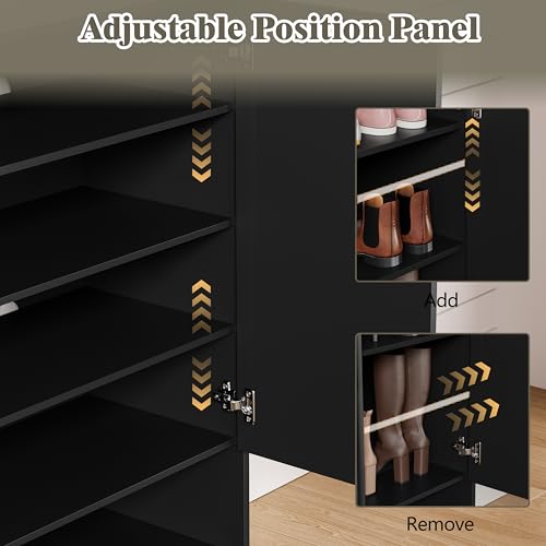 Shoe Cabinet Storage for Entryway, 5 Tier Fluted Shoe Storage Cabinet with Wooden Legs, Narrow Hidden Shoe Organizer with Adjustable Shelves, Freestanding Shoe Rack for Entryway, Hallway, Black - color: Black, size: 5 Tier