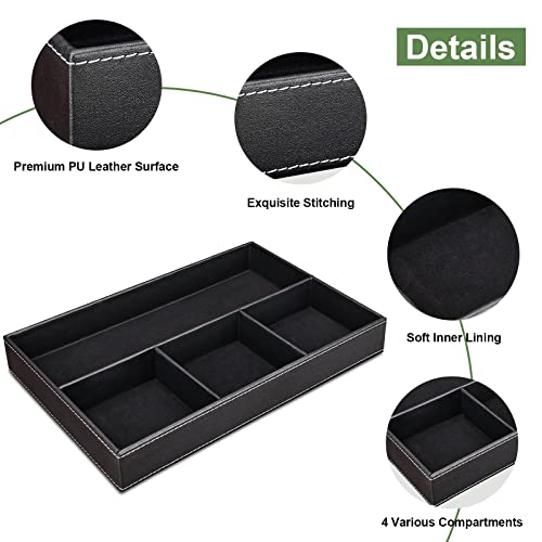 GORESE 2 Pieces Faux Leather Valet Tray for Men, Stackable Jewelry Organizer for Drawers, Nightstand Caddy Tray for Key, Wallet, Sunglass, Watch, Coin, Phone, Bedside Desk-top Storage Black - color: Black-2 Set