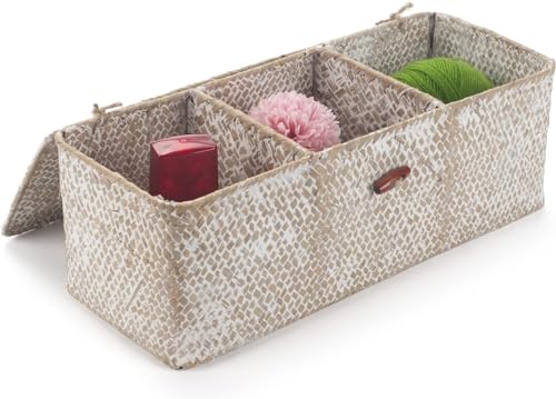 Seagrass Storage Basket for Bathroom - Wicker Toilet Tank Basket with Lid - Woven Storage Box for Organizing (Whitewash, 13" x 5" x 4.3") - color: Whitewash, size: 13" x 5" x 4.3"