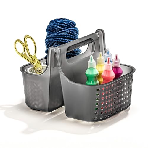 madesmart Large Portable Shower Caddy, Hold Soap, Shampoo, Hair Supplies and Beauty Products, Cleaning Supplies Organizer for Home, Dorm, Plastic Shower Tote, Soft Handle, Carbon - color: Carbon, size: Small