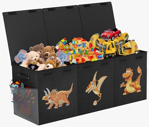 Extra Large Toy Box Chest, Collapsible Sturdy Toy Storage Organizer Boxes Bins Baskets Dinosaur Kids Toy Chest Bin with Lids for Boys Girls Living Room Playroom Bedroom Nursery 41"x14"x16" Black - color: Black－3