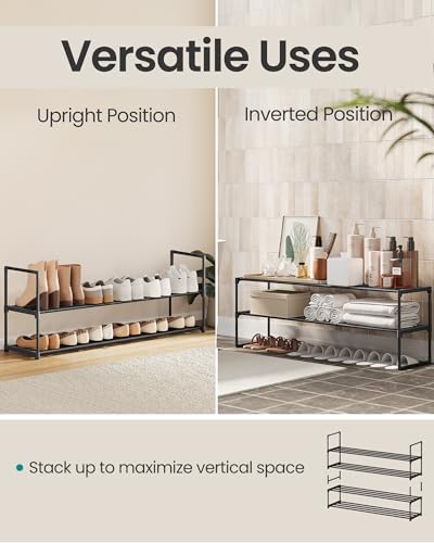 SONGMICS Shoe Rack, 2-Tier Shoe Organizer, Metal Storage Shelf, Upright or Upside Down, for 15-18 Pairs, Stackable, for Entryway, 11.8 x 46.1 x 14.6 Inches, Black ULSA032B01 - color: Black, size: 2 Tiers (46.1"W)