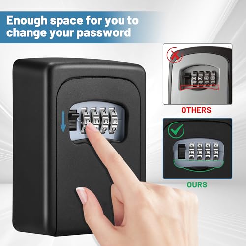 Key Lock Box Wall Mounted,4 Digit Combination Weatherproof Lockbox for Outside House,5 Keys Large Capacity Lockbox,Key Safe Security Storage Lock Box with Resettable Code for Indoor Outdoor Garage - color: 1 pack-Black