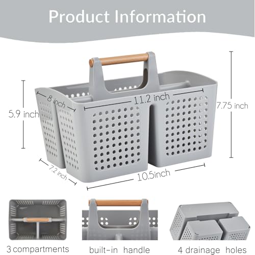 Portable Shower Caddy Basket with Compartments, Plastic Divided Cleaning Caddy Organizer Storage Tote with Handle for Bathroom, College, Dorm Room Essentials, Light Gray - color: Light Gray