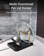 Anti-Rust Metal Spoon Rest with Lid Holder, Heat-Resistant Pot Lid Rest, Multifunctional Spatula Holder While Cooking for Stovetop and Kitchen Counter – Black Gold - color: GOLDBLACK