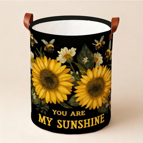 Laundry Basket 15.75 x 15.75 x 19.7 Inch Oxford Fabric Clothes Hamper with Sunflower and Bee Pattern Foldable Laundry Storage Bin with Handles for Bedroom Bathroom Dorm Dirty Clothes Organizer - color: Colorful577