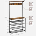 VASAGLE Hall Tree with Shoe Bench, Coat Rack Shoe Bench, 5-Tier Shoe Rack Different Heights, 5 Dual Hooks, Top Shelf, Entryway Organizer, Hallway Bedroom Dorm, Rustic Brown and Black UHSR408B01 - size: 31.5”W