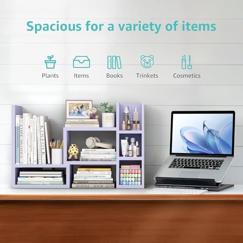 NUTIKAS Desk Shelves Desktop Organizer Shlef - Purple Office Organization for Top of Desk Organizers and Accessories Corner Bookshelf Table Top Shelving Small Hutch Decorations for Women Office - color: Purple