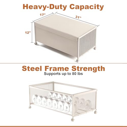 2 Pack Under the Bed Storage Containers,12 inch Height Under Bed Shoe Storage,31inch Long Underbed Storage with Wheels,Large Rolling under bed Clothes Storage Drawers with Lid for Dorm Tall,Ivory - color: Ivory, size: 2PC (31"Lx17"Wx12"H)