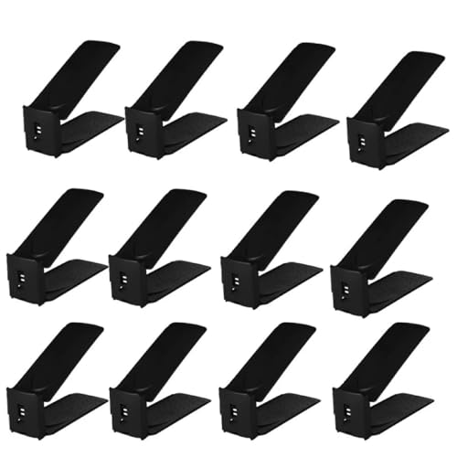 Pack of 12 Pcs Shoe Slot Organise Storage Adjustable 3-Level Height Shoe Organiser- Non-Slip Space Saver Shoe Holder- Shoe Stacker for All Shoe Styles Shoe Rack, Suitable for Women and Men, (Black) - color: Black