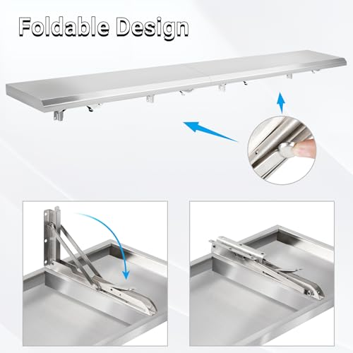 Folding Concession Shelf 12" x 96", Spliced Style Drop Down Concession Serving Window, Stainless Steel Folding Shelf Serving Food Shelf for Windows - size: 12" x 96"
