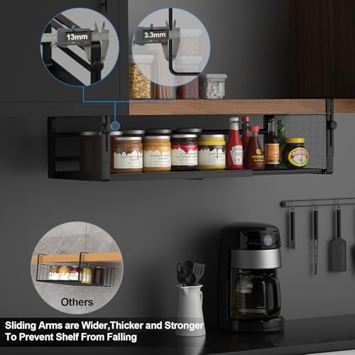 AmonHouseware 2Pack Under Shelf Basket, Adjustable Hanging Under Cabinet Shelf Storage, Hanging Holder Length Stretchable 14.9-22.6Inch for Kitchen Pantry Desk Counter Bookshelf Cupboard (Black) - color: Black