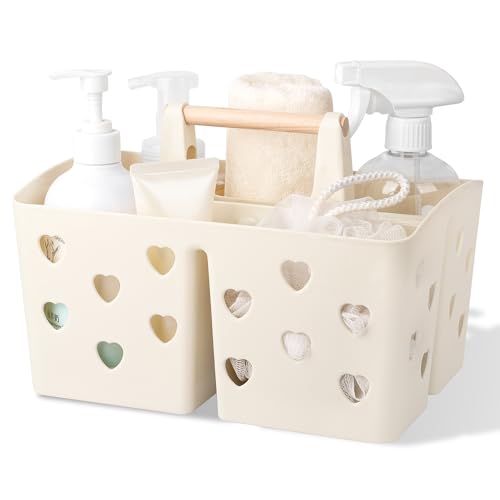 Anyoifax Portable Shower Caddy Plastic Shower Basket Organizer Divided Bathroom Caddy Storage Cleanning Caddy Tote with Handle for College, Dorm Room, Kitchen, Beige - color: Beige