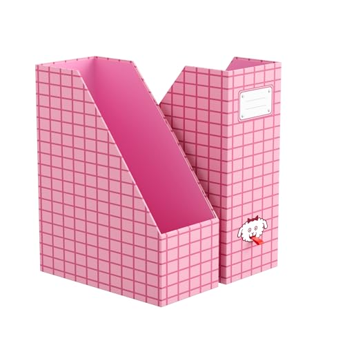 JiaWei Magazine File Holder Foldable Storage Boxes for Documents - Set of 2 Cardboard Magazine Rack Made of 2150 g/m² 10.5 cm Wide，Desk Organizer for Classroom, Home, and Office - Pink - color: Pink