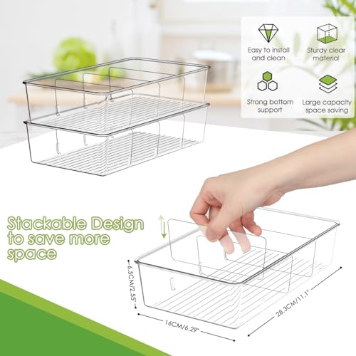 ZIZOTI Snack Organizer for Pantry Shelf, 2 Pack Clear Plastic Pantry Storage Bins with 3 Dividers for Snacks, Spices, Chips Food Organizer, Stackable Pantry Organizers for Kitchen, Fridge, Cabinet - color: 2 Pack